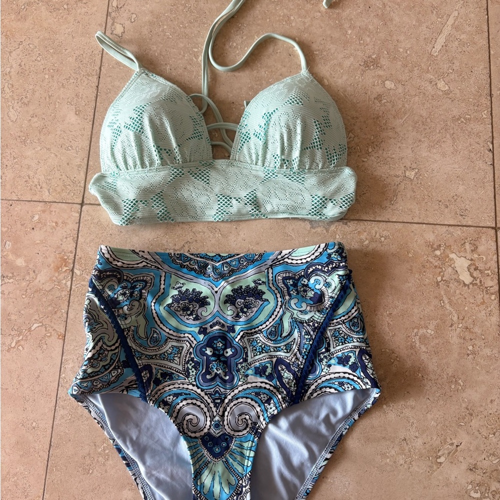 Aerie Blue and Mint Paisley Bikini
